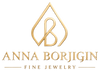 Gold logo and text reading 'ANNA BORJIGIN FINE JEWELRY' on a plain white background.